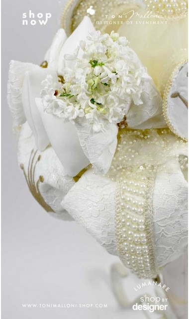 Lumanare botez cu aplicatii perle si broderie Artemis 6